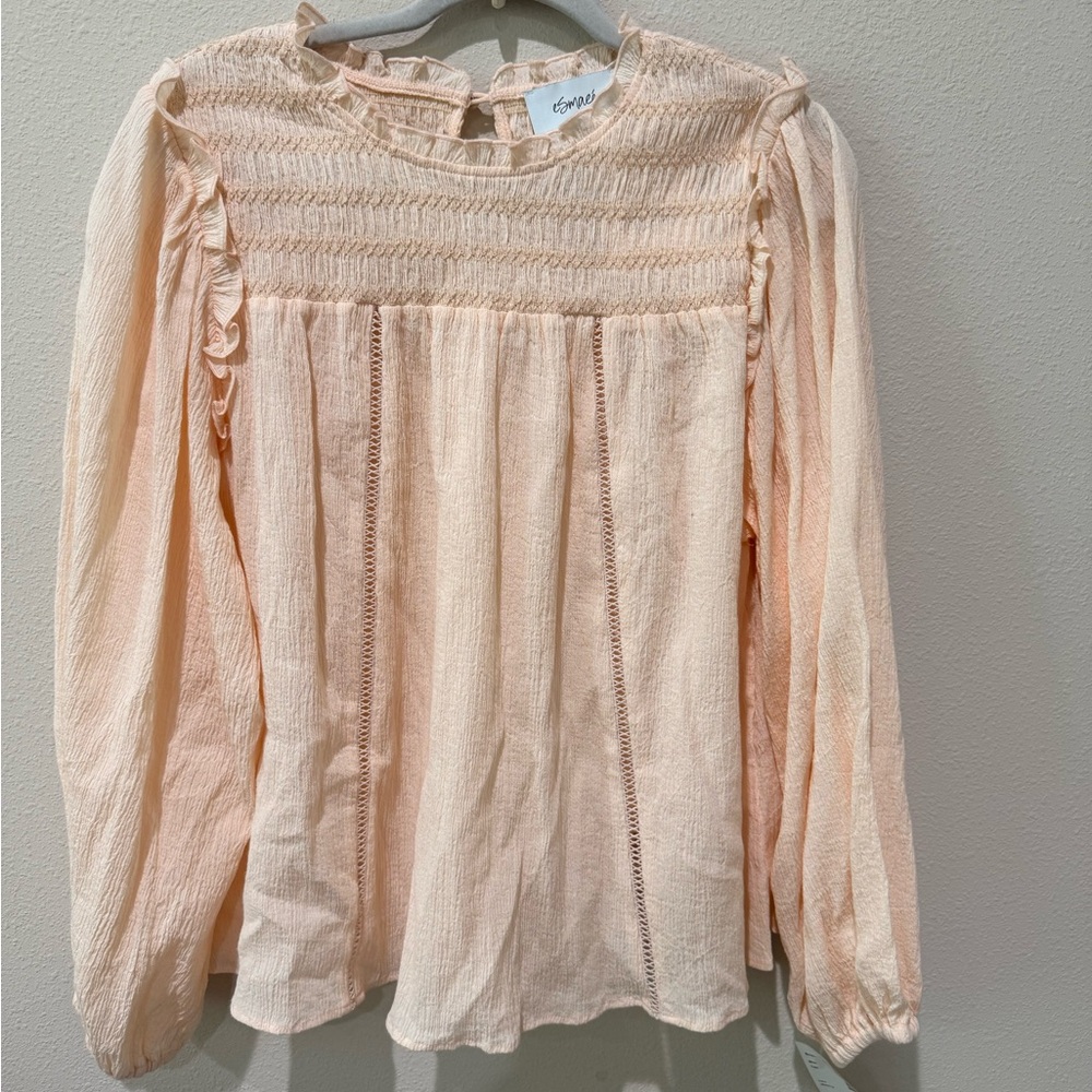 Blouse with Smocked Bib Collar and Bishop Sleeves